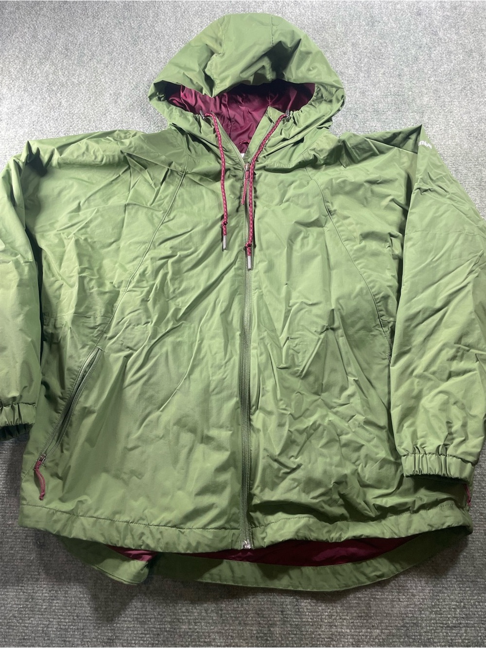 Columbia Olive Green Hooded‎ Parka Rain  Jacket with Berry Lining